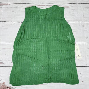 NWT Saodimallsu Open Knit Sleeveless Swim Cover/Sweater Green L Boho Spring